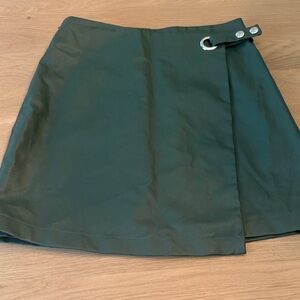 Francesca's Collections Deep Green Faux Leather Wrap Mini Skirt with Grommet